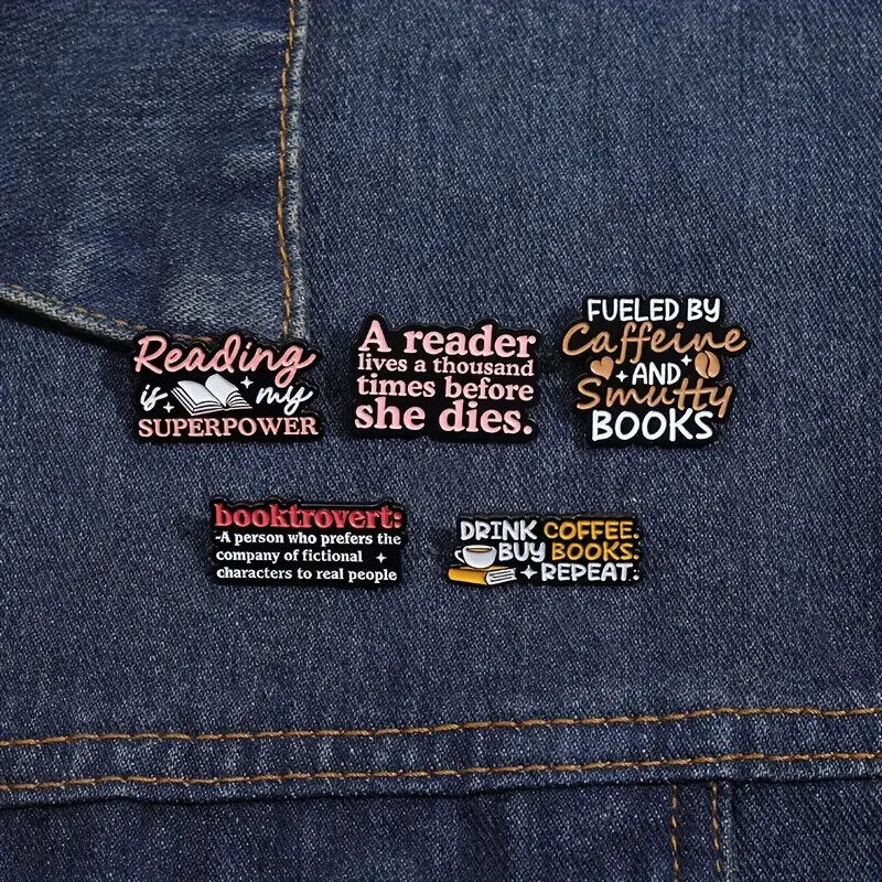 BOOKS BOOK QUOTE Metal Enamel Pin Badge Retro Kids Adult Teen