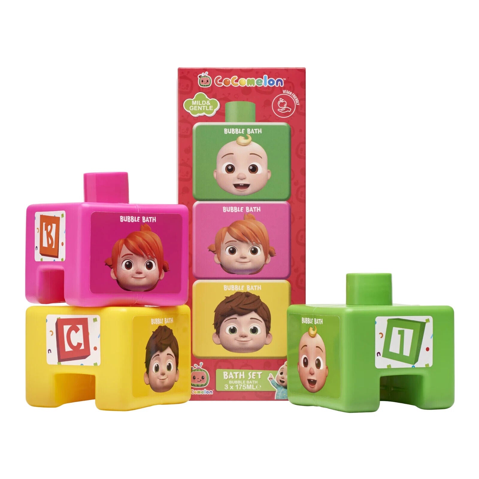 Cocomelon Bubble Bath Stackable Cube Set 3 x 175ml JJ YOYO TOM TOM EDUCATIONAL