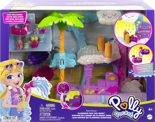 Polly Pocket Pollyville Flamingo Fun Car Wash Playset New Kids Xmas Toy Gift 4+