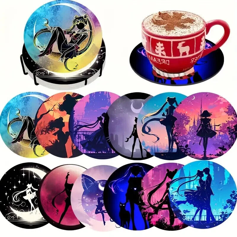Sailor Moon 12 Piece Thin Wooden Coaster Set MARS NEPTUNE MERCURY ANIME VENUS