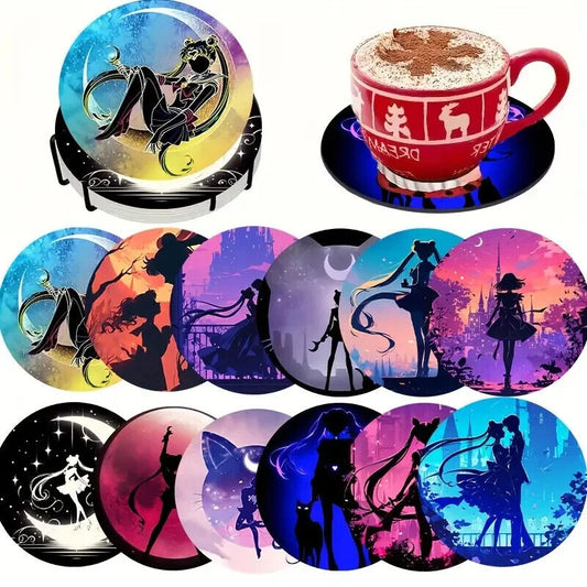 Sailor Moon 12 Piece Thin Wooden Coaster Set MARS NEPTUNE MERCURY ANIME VENUS