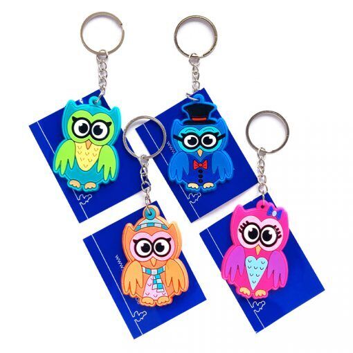 NOVELTY KEYRING RAINBOW BRIGHT OWL CAT MOUSE UNICORN DEER DOG FILLER PARTY