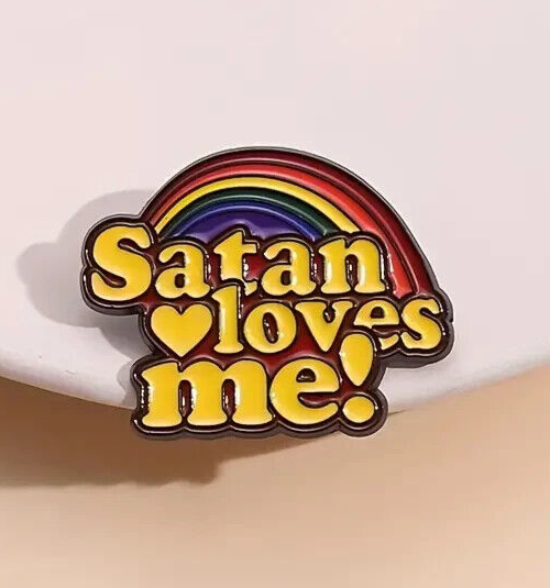 Satan Loves Me Pin Badge Enamel Rainbow Pop Art Style Pin Brooch Devil Pin Badge