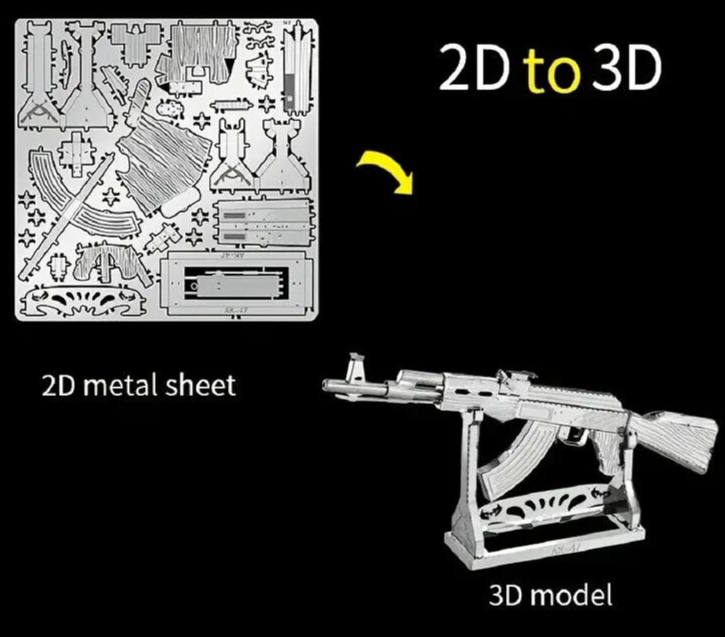 AK-47 3D Metal Puzzle Model Kits DIY Laser Cut PuzzleS Jigsaw Toy GUN SHOOT