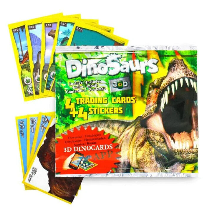 3 x Party Bag Fillers Dinosaurs Sticker Trading Card Blind Bag