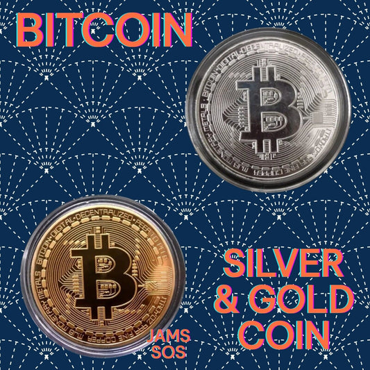 SILVER GOLD Bitcoin Physical Collectible Coin BTC Gold Plated 40mm PROTECTOR NEW