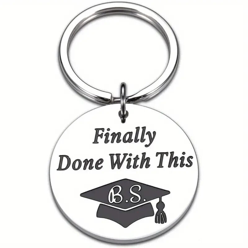 FINALLY DONE WITH THIS BS GRADUATION Keyring Keychain GIFT GRADUATE UNI COLLEGE