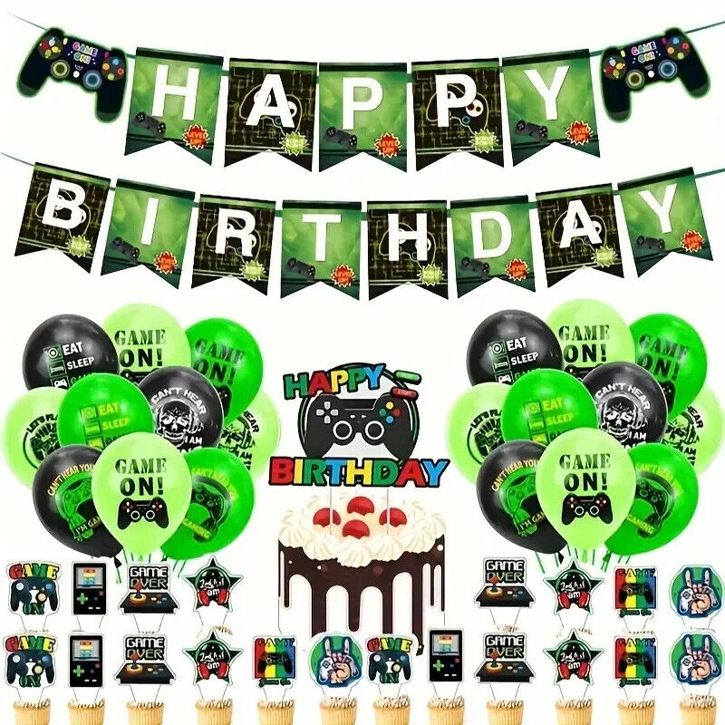 Gaming Birthday Party Decorations Balloons Fun Green Game Gamepad XBOX PS5