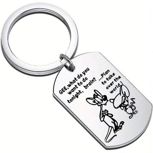PINKY AND THE BRAIN Keyring KEYRING NICKELODEON SILVER TAKE OVER THE WORLD GEE