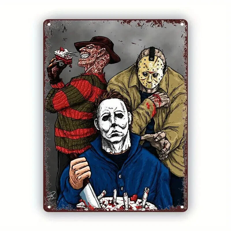 Freddy Jason Michael Myers Tin Metal sign Halloween Horror Art Deco Movie