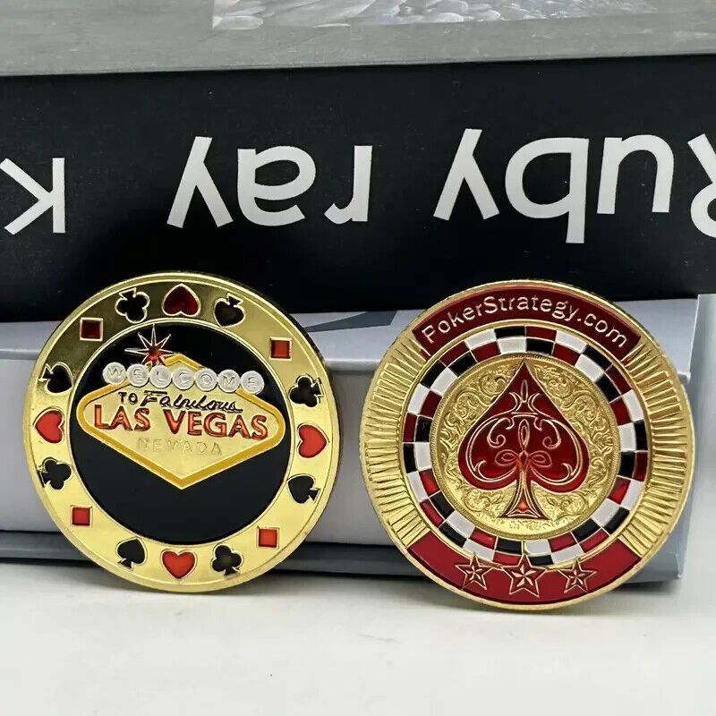 LAS VEGAS POKER Coin USA GAMBLING STRATEGY SPADES GOLD RED BLACK STAR ACE CASINO
