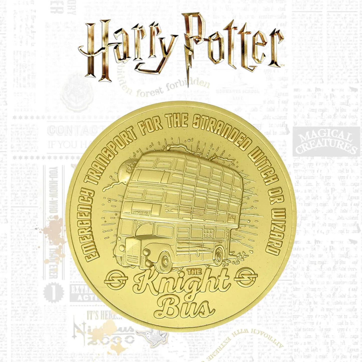 Harry Potter 24k Gold Plated Knight Bus Limited Edition Medallion Only 2001 DUST