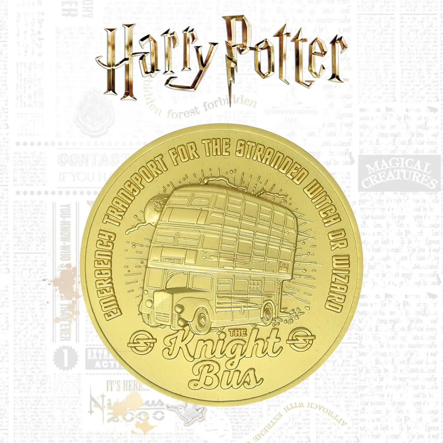 Harry Potter 24k Gold Plated Knight Bus Limited Edition Medallion Only 2001 DUST