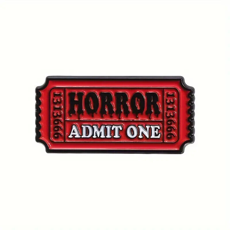 HORROR MOVIE PIN BADGE FILM HALLOWEEN SCARY SCREAM BROOCH ADMIT ONE TICKET