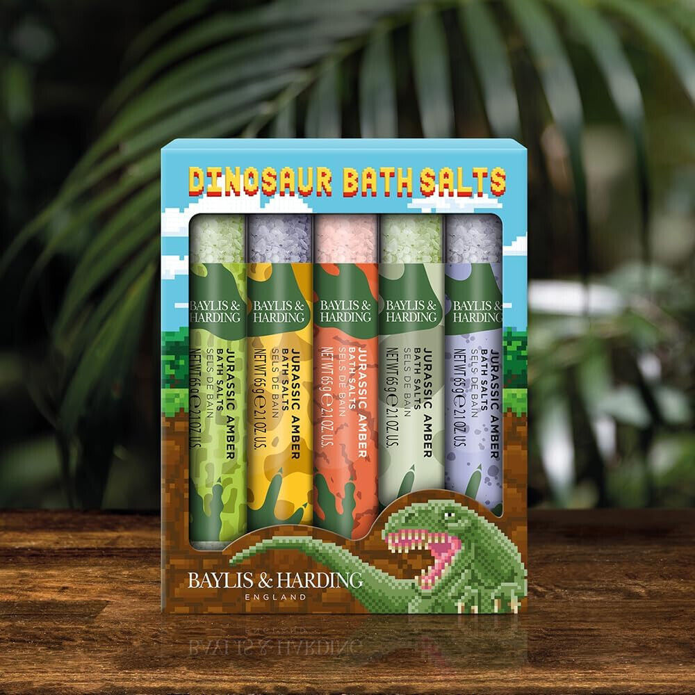 Baylis & Harding Dinosaur 5 Test Tube Bath Salts Gift Set Vegan Friendly KIDS