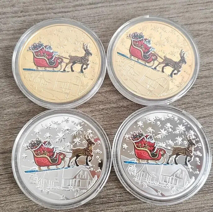 Santa On A Sleigh Ride N Pole Merry Christmas Happy New Year Silver GOLD Coin