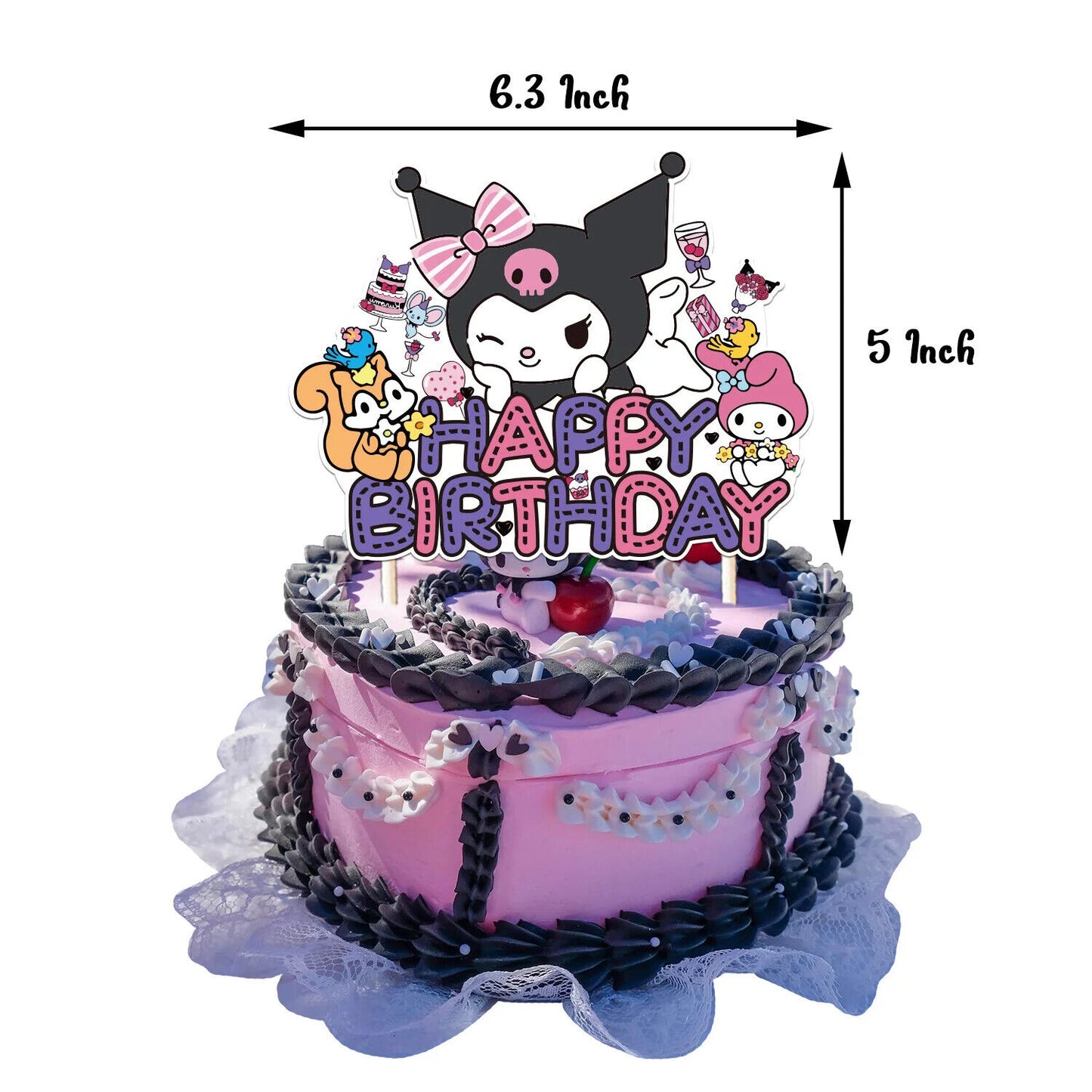 Hello kitty Happy Birthday Balloons Banner Cake Toppers Party Decorations Kuromi