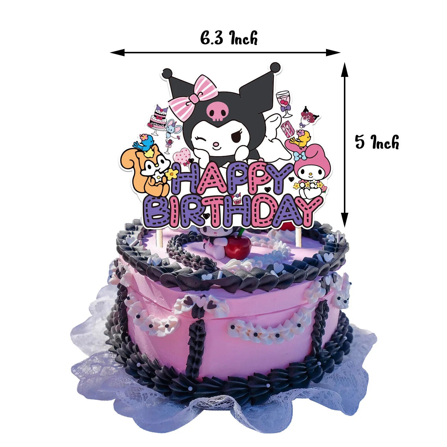 Hello kitty Happy Birthday Balloons Banner Cake Toppers Party Decorations Kuromi