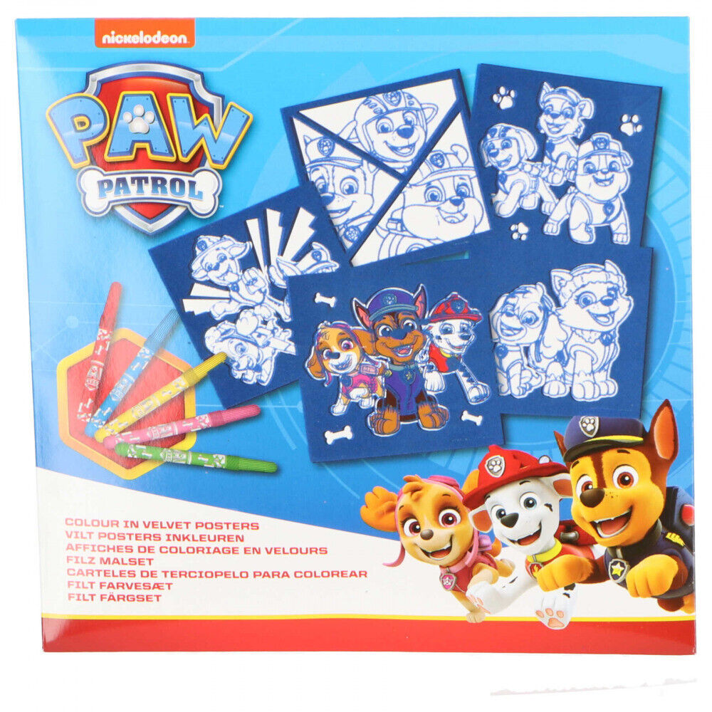 Paw Patrol 5 VELVET Felt Colouring Posters AND PENS GREAT GIFT NEW IN