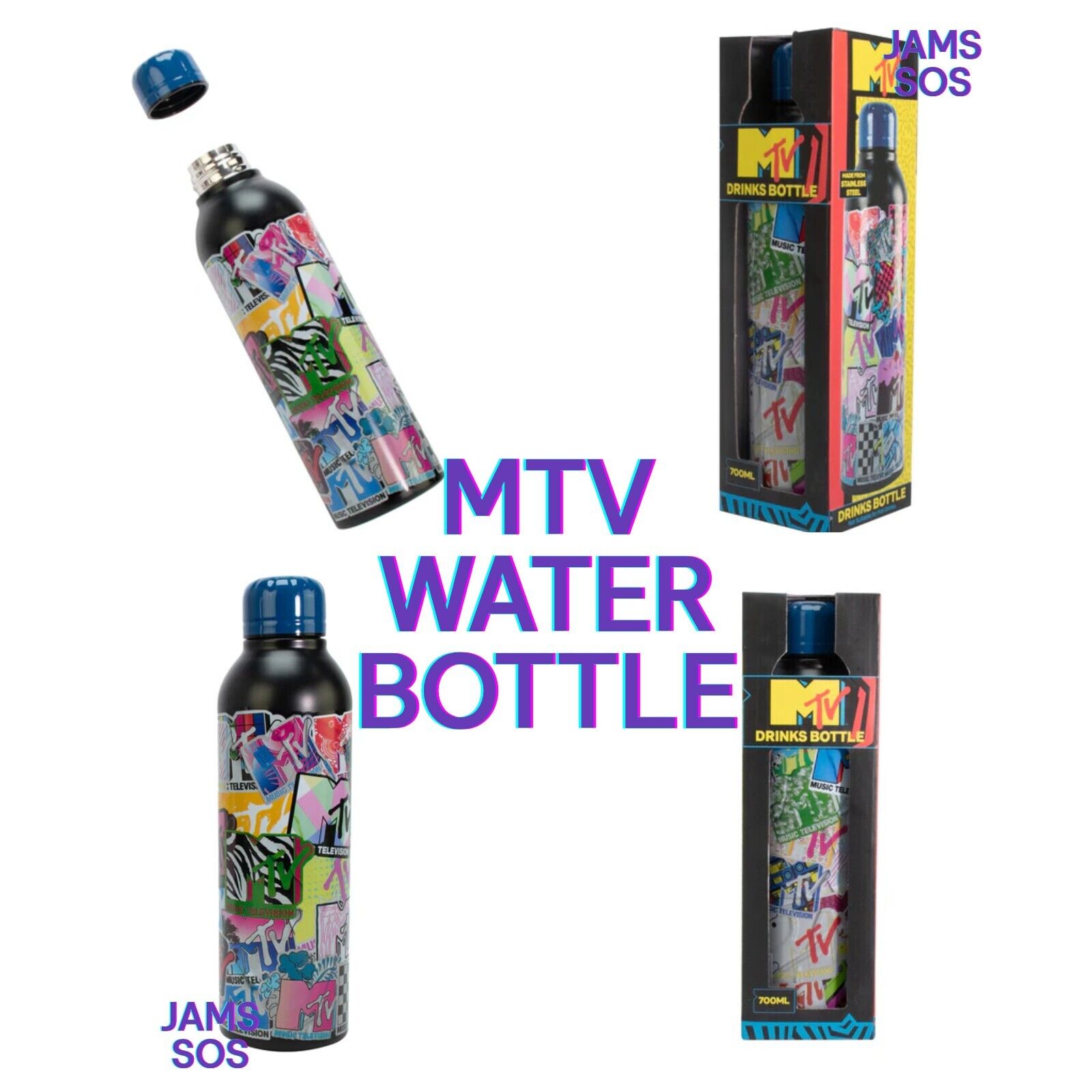 MTV Steel Water bottle COLLECTIBLE strange and unusual 2024 BLACK GREEN MUSIC