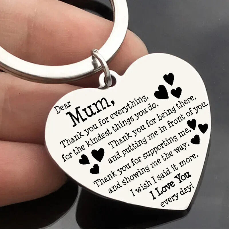 DEAR MUM THANKYOU LOVE KINDNESS KEY CHAIN KEYRING NOVELTY JOKE FUNNY BROOCH