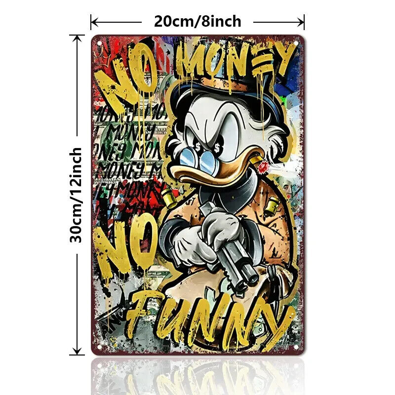 SCROOGE MCDUCK NO MONEY NO FUNNY Tin Metal sign GIFT Art Deco Movie VAULT