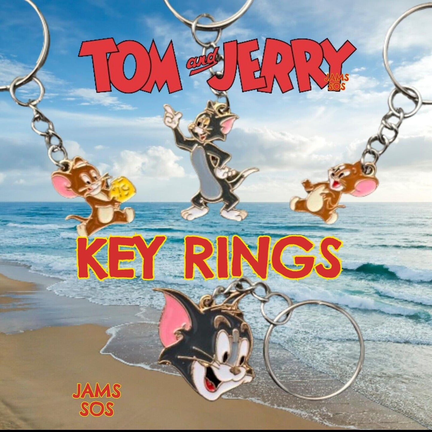 TOM & JERRY Handmade Style Enamel Cartoon Charms keyring keychains AND KEY RING