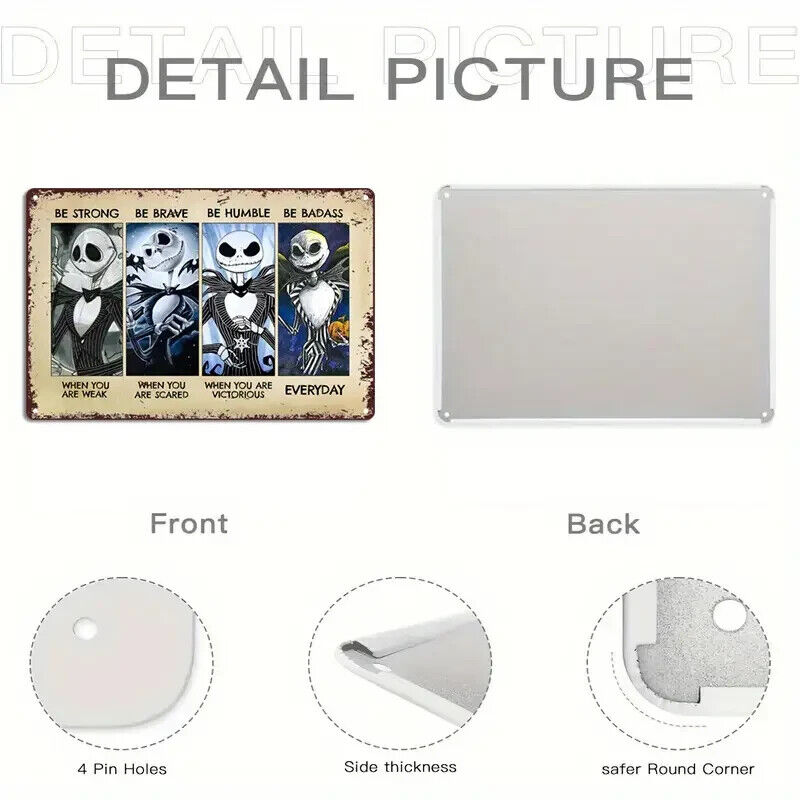 Jack Skellington STRONG BRAVE HUMBLE BADASS Tin Metal sign HALLOWEEN XMAS DARK
