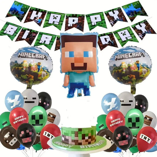 MINECRAFT GAMING PARTY SUPPLIES BALLOONS TOPPERS VIDEO GAME BIRTHDAY DECORATIONS