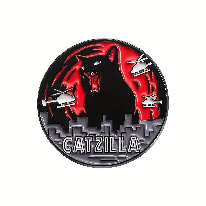 CATS Metal Enamel Pin Badge Brooch JURASSIC CATZILLA MEOWCULA MOTHER