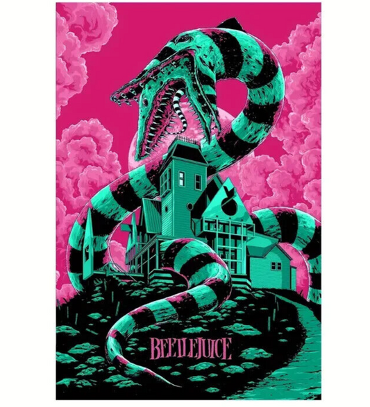 LARGE BEETLEJUICE SNAKE Vintage Style Canvas Movie Poster 60X40 Horror MOVIE