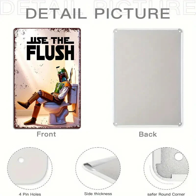 BOBA FETT USE THE FLUSH STAR WARS METAL SIGN WALL TIN FLUSH THE TOILET WC XMAS