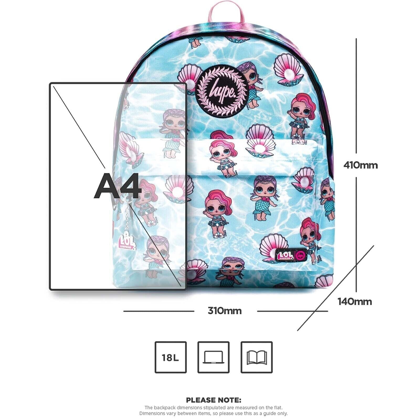 Hype x L.O.L. Surprise Merbaby Backpack Pink Blue White LOL Doll Shell Mermaid