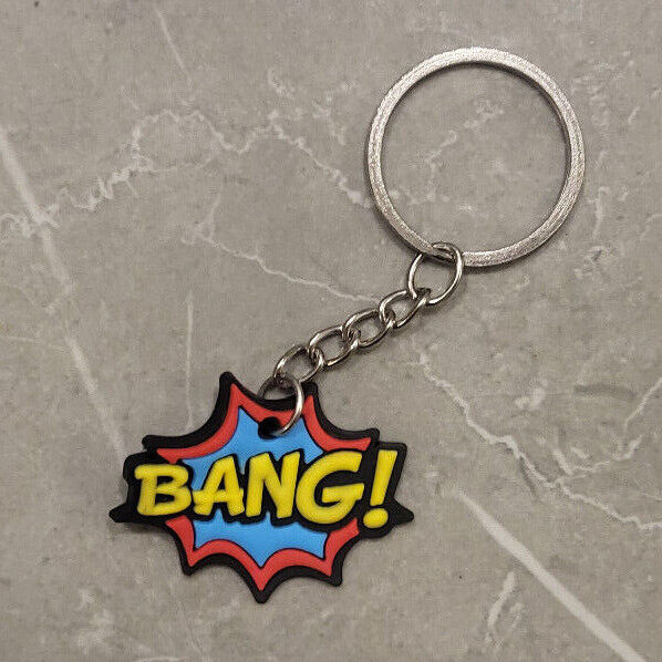 GAMER GAMING SUPERHERO KEYRING FUN KIDS KEYCHAIN PARTY FILLER WOW BOOM WHAM OMG