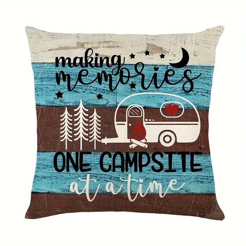 CAMPER CAMPING CARAVAN Pillow Case Cushion Cover Home Decor MEMORIES WELCOME