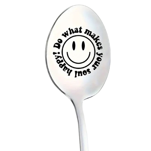 HAPPY CAMPER SOUL HAPPY Spoon ICE CREAM COFFEE SUNDAE SILVER SMILE SMILEY FACE
