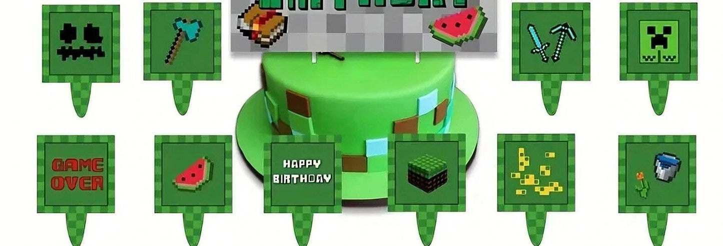 MINECRAFT GAMING PARTY SUPPLIES BALLOONS TOPPERS VIDEO GAME BIRTHDAY DECORATIONS