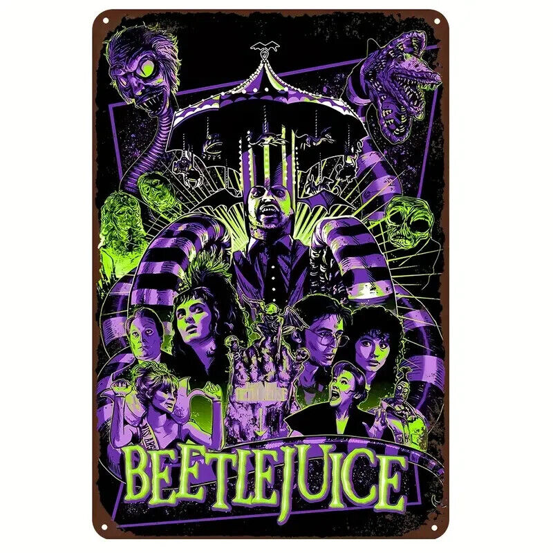 Beetlejuice Beetlegeuse Tin Metal sign Halloween Horror Art Deco Movie NEON