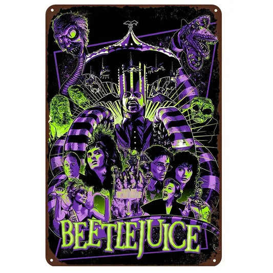 Beetlejuice Beetlegeuse Tin Metal sign Halloween Horror Art Deco Movie NEON