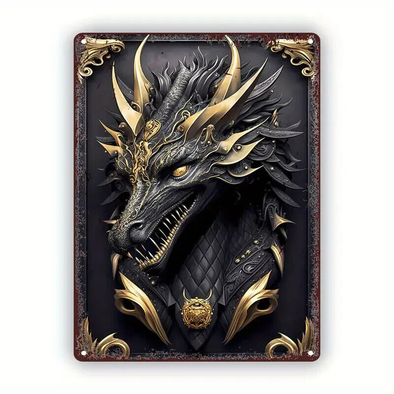 D&D DND dungeons and dragons Tin Sign Supernatural Mystic BLACK DRAGON HORNS
