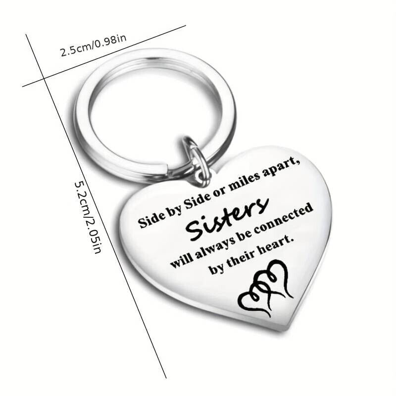 Stainless Steel Key Chain Keyring Heart Sister Love Birthday Gift SIDE BY SIDE