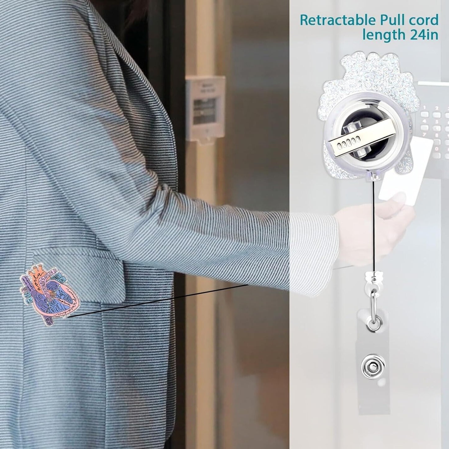 Badge Reel Holder MEDICAL VENTRICLE Retractable Design ID Card Cardiac HEART
