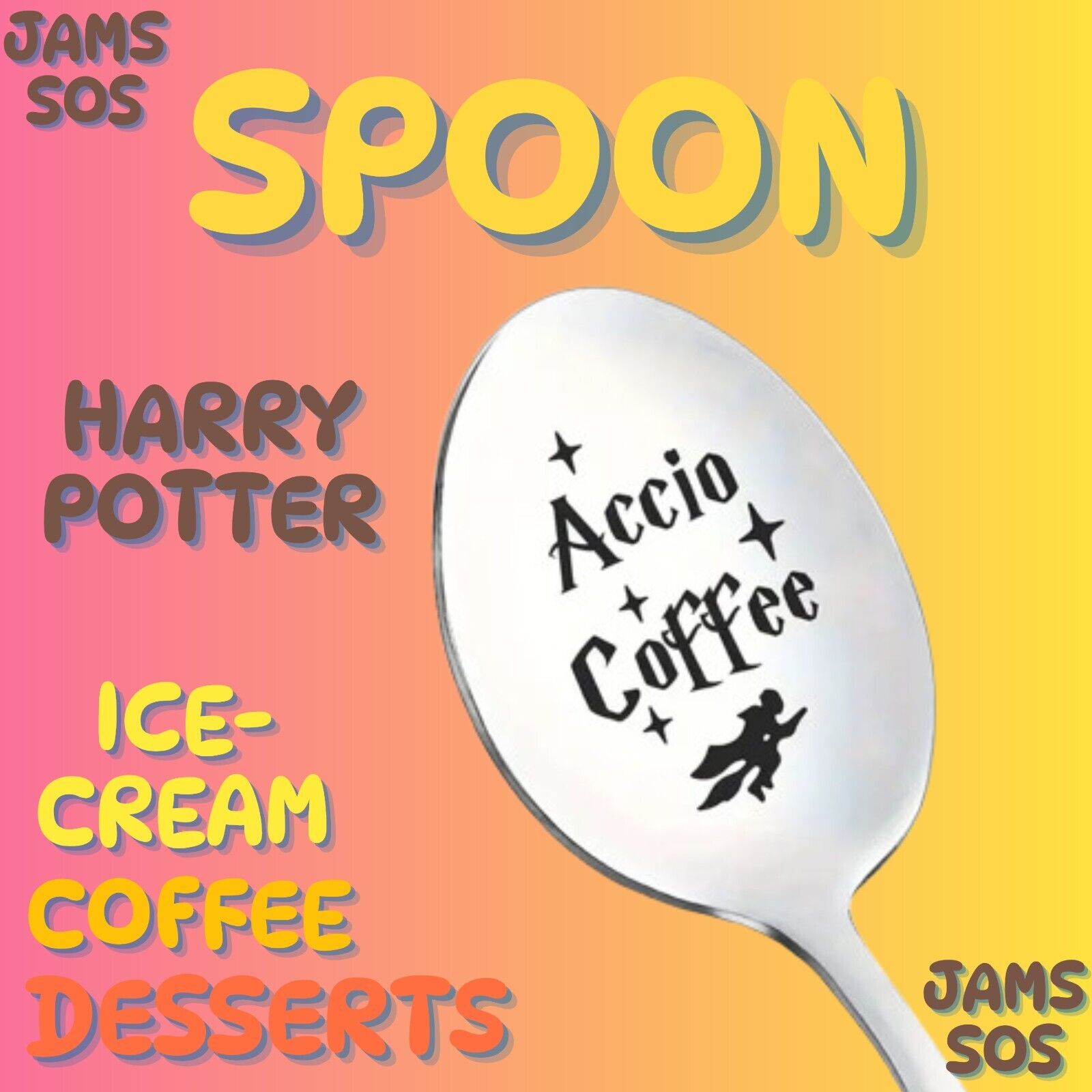 HARRY POTTER SPELL Spoon ICE CREAM COFFEE SUNDAE SILVER ESPRESSO ACCIO WITCH