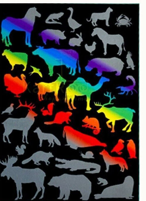 SCRATCH ART Rainbow Holographic Set for Kids Stencil Kit Magic Assorted Tools A4
