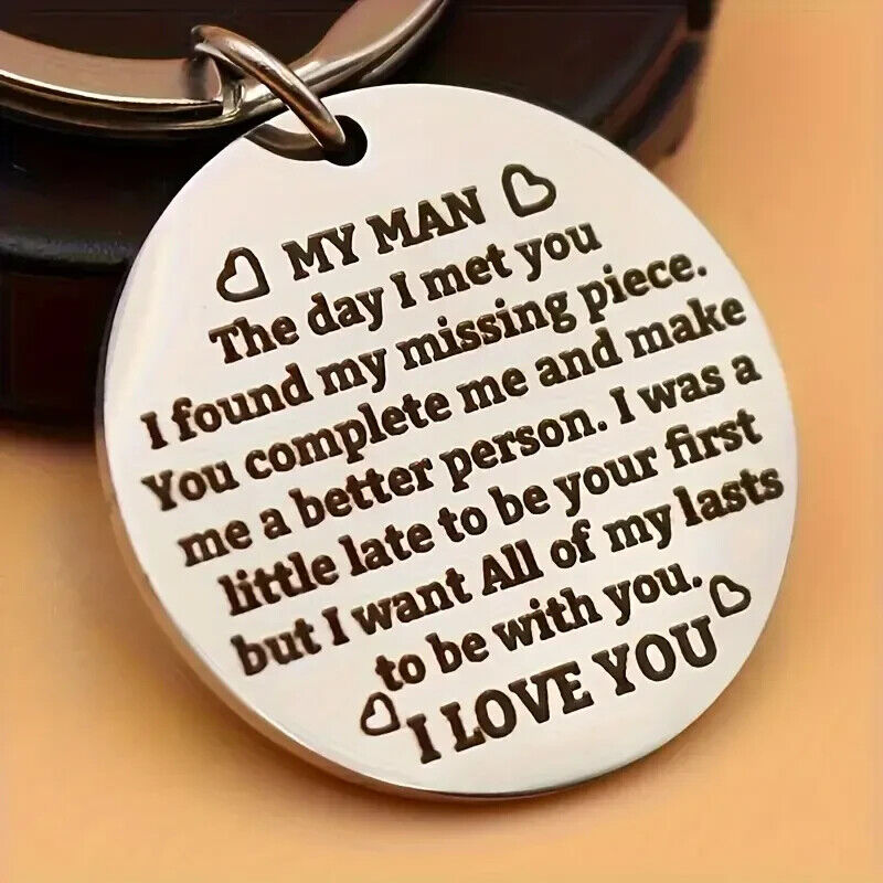 To My Man LOVE Engraved Keychain Keyring Gift Husband Anniversary Valentines