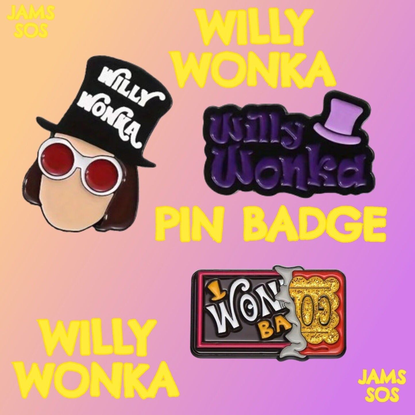 WILLY WONKA & THE CHOCOLATE FACTORY Metal Enamel Pin Badge BAR TOP HAT FUN