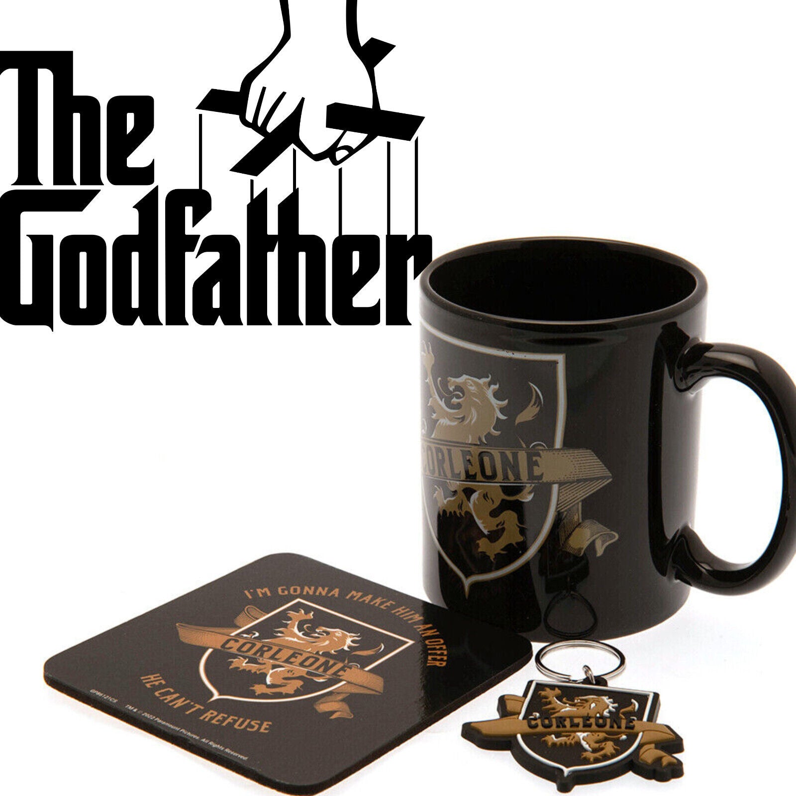 THE GODFATHER GIFT SET MUG COASTER AND KEYRING CORLEONE 50 YEARS STOCKING FILLER