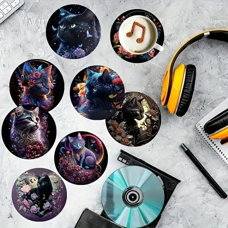 9 Beautiful NEON ABSTRACT MYSTICAL Cat Kitten Coasters Drinks Coaster Gift MAGIC