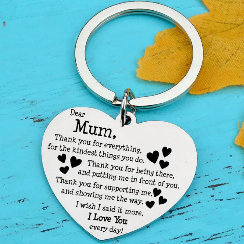 DEAR MUM THANKYOU LOVE KINDNESS KEY CHAIN KEYRING NOVELTY JOKE FUNNY BROOCH