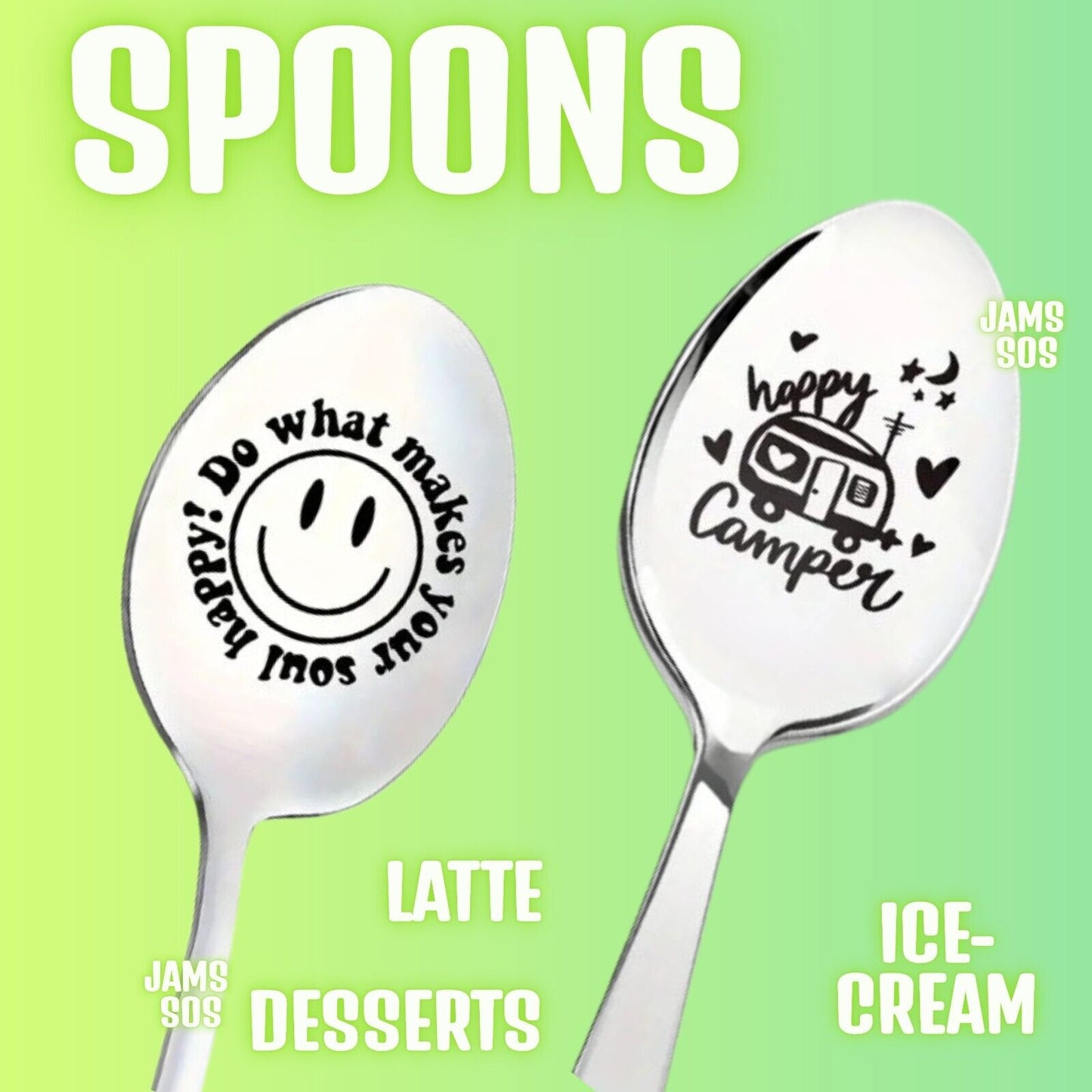 HAPPY CAMPER SOUL HAPPY Spoon ICE CREAM COFFEE SUNDAE SILVER SMILE SMILEY FACE